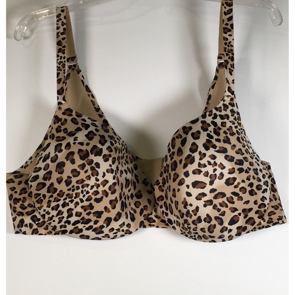 Smart & Sexy Underwire Padded Push Up V Plunge Bra Animal Print 42D